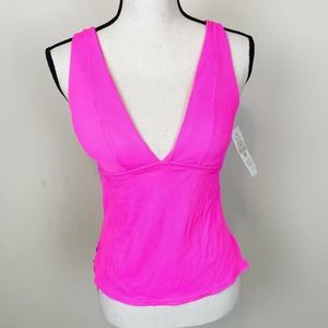 NWT New BECCA | V Neck Camila Tankini Swim Top Medium Bright Pink Medium
